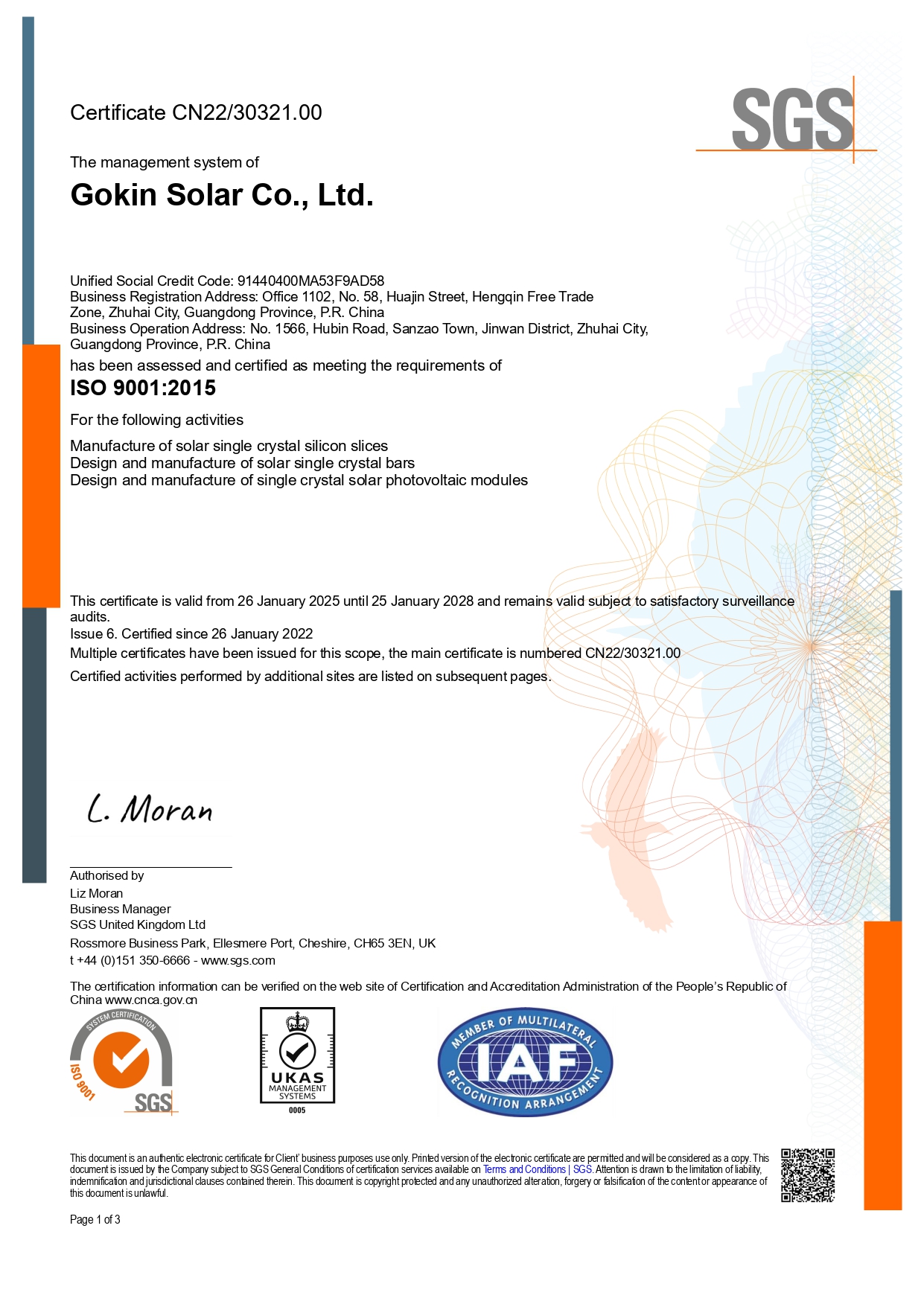 Gokin Corporation y Cuatro Bases Industriales 9001