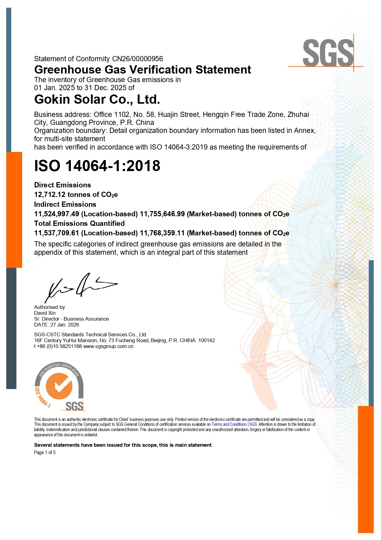 ZSN240229 - Gokin Solar Co., Ltd. Declara??o de Verifica??o de Gases de Efeito Estufa - Quatro Bases Industriais