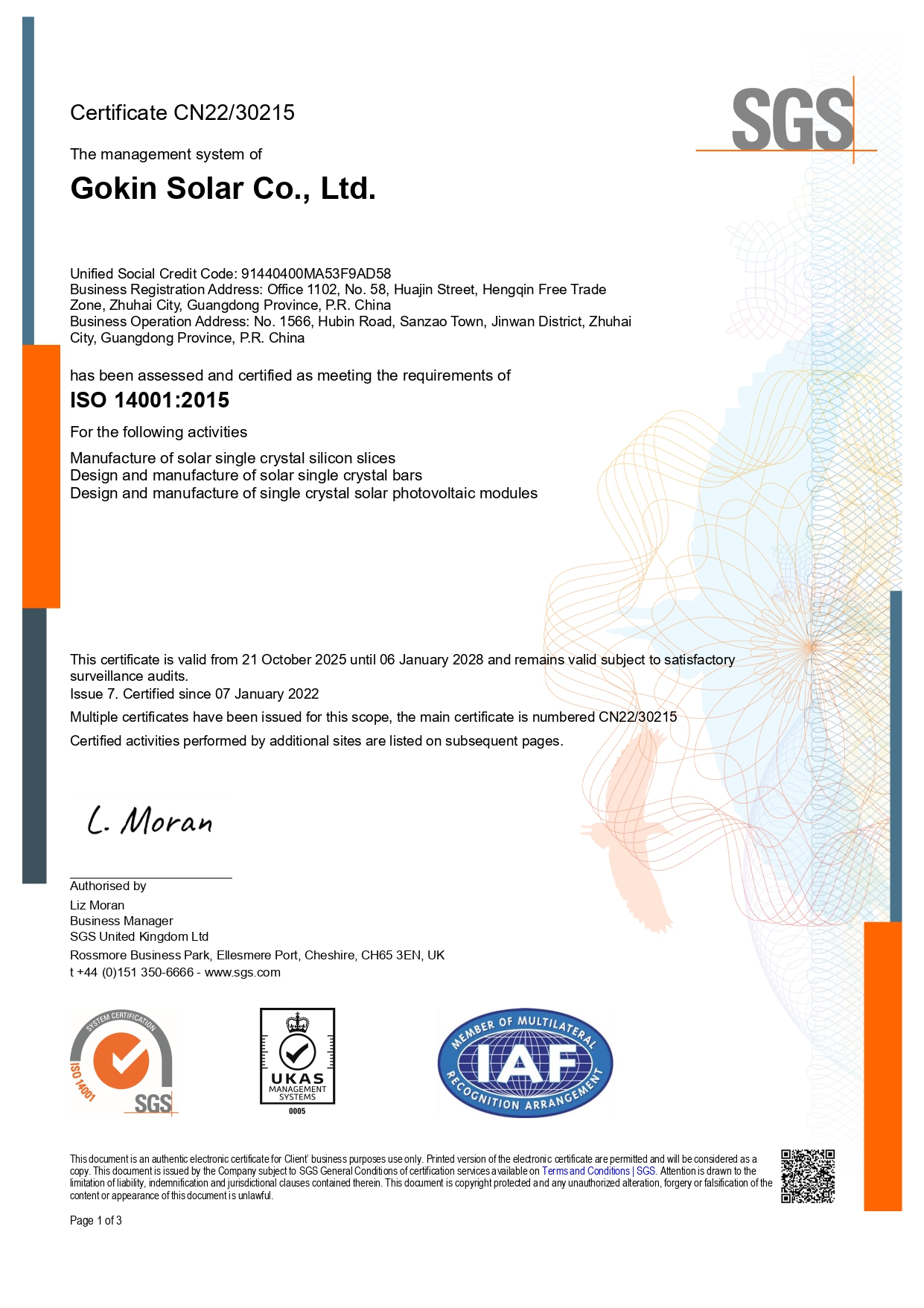 Gokin Corporation y Cuatro Bases Industriales 14001
